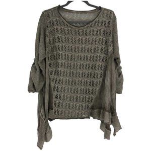 NWOT made in italy Taupe Sheer Eyelet Knit 1/2 Sleeve Oversized drape sweater